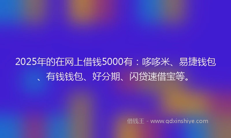 2025年的在网上借钱5000有：哆哆米、易捷钱包、有钱钱包、好分期、闪贷速借宝等。