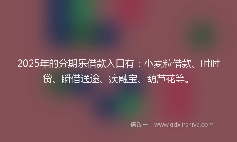 2025年的分期乐借款入口有：小麦粒借款、时时贷、瞬借通途、疾融宝、葫芦花等。