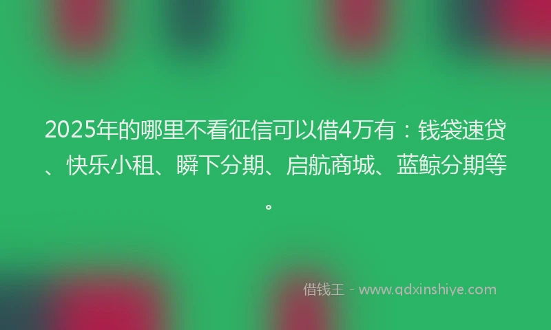 2025年的哪里不看征信可以借4万有：钱袋速贷、快乐小租、瞬下分期、启航商城、蓝鲸分期等。