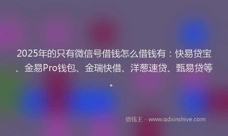 2025年的只有微信号借钱怎么借钱有：快易贷宝、金易Pro钱包、金瑞快借、洋葱速贷、甄易贷等。