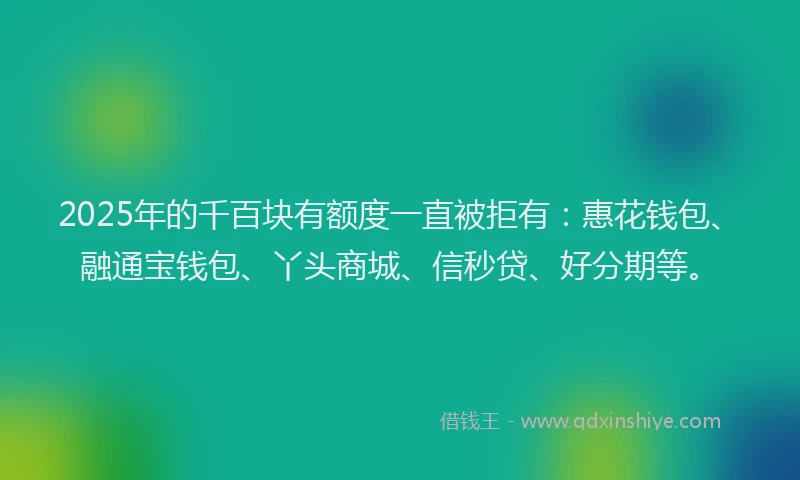 2025年的千百块有额度一直被拒有：惠花钱包、融通宝钱包、丫头商城、信秒贷、好分期等。