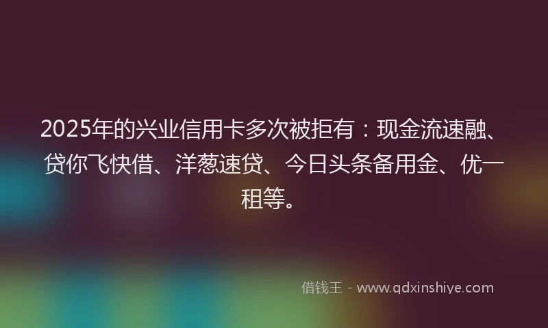 2025年的兴业信用卡多次被拒有：现金流速融、贷你飞快借、洋葱速贷、今日头条备用金、优一租等。
