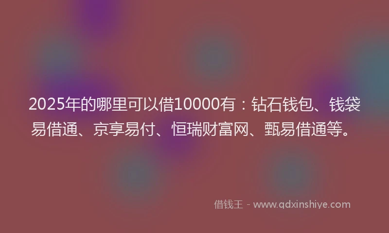 2025年的哪里可以借10000有：钻石钱包、钱袋易借通、京享易付、恒瑞财富网、甄易借通等。