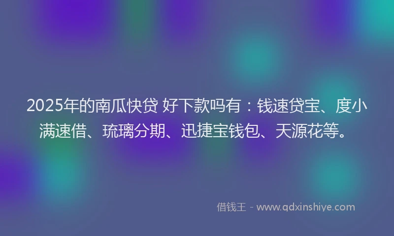 2025年的南瓜快贷 好下款吗有：钱速贷宝、度小满速借、琉璃分期、迅捷宝钱包、天源花等。