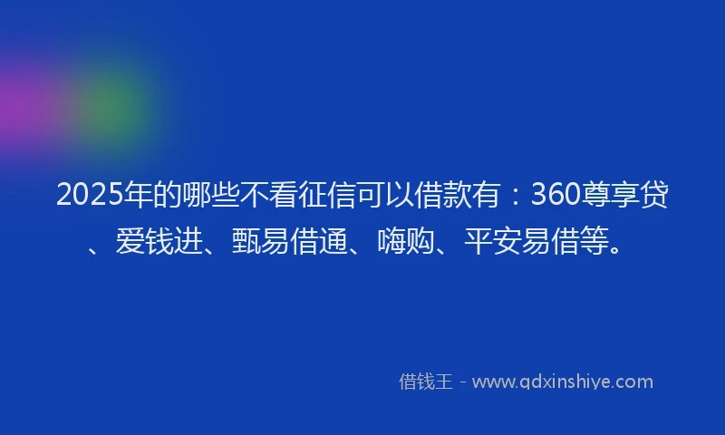 2025年的哪些不看征信可以借款有：360尊享贷、爱钱进、甄易借通、嗨购、平安易借等。