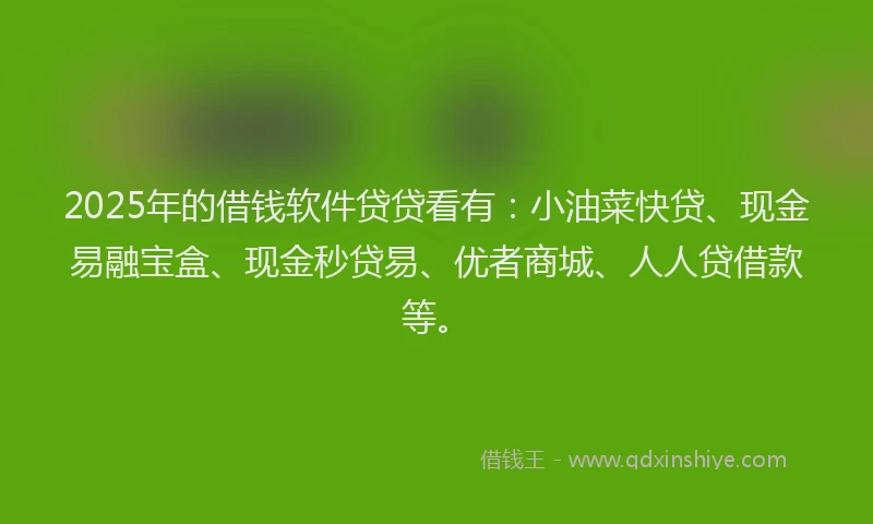 2025年的借钱软件贷贷看有：小油菜快贷、现金易融宝盒、现金秒贷易、优者商城、人人贷借款等。