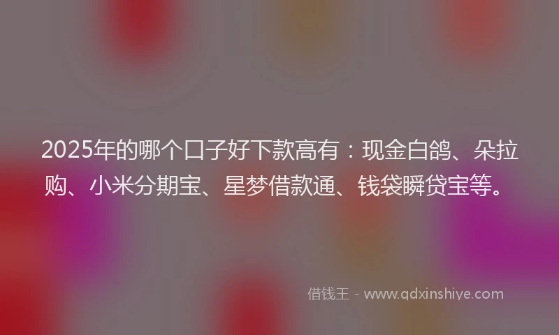 2025年的哪个口子好下款高有：现金白鸽、朵拉购、小米分期宝、星梦借款通、钱袋瞬贷宝等。