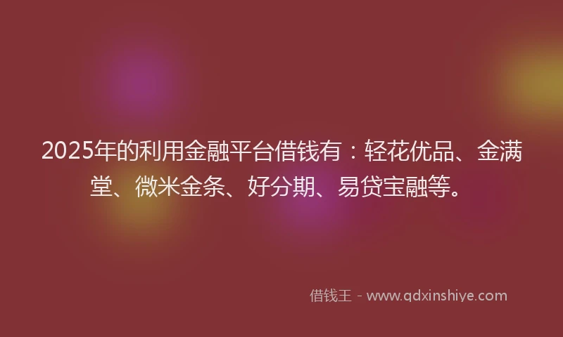 2025年的利用金融平台借钱有：轻花优品、金满堂、微米金条、好分期、易贷宝融等。