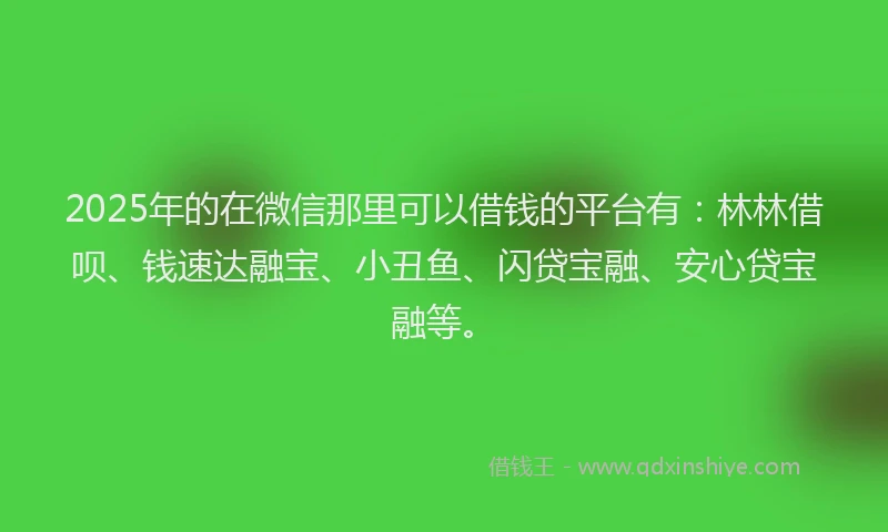2025年的在微信那里可以借钱的平台有：林林借呗、钱速达融宝、小丑鱼、闪贷宝融、安心贷宝融等。