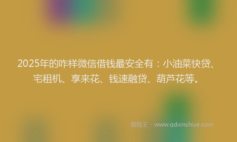 2025年的咋样微信借钱最安全有：小油菜快贷、宅租机、享来花、钱速融贷、葫芦花等。
