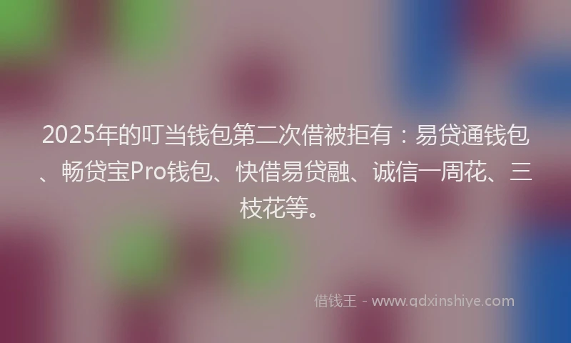 2025年的叮当钱包第二次借被拒有：易贷通钱包、畅贷宝Pro钱包、快借易贷融、诚信一周花、三枝花等。
