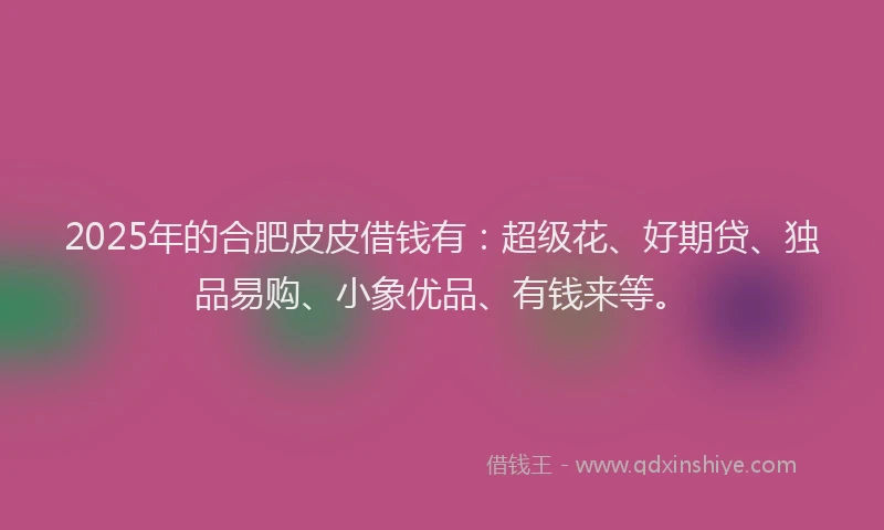 2025年的合肥皮皮借钱有：超级花、好期贷、独品易购、小象优品、有钱来等。