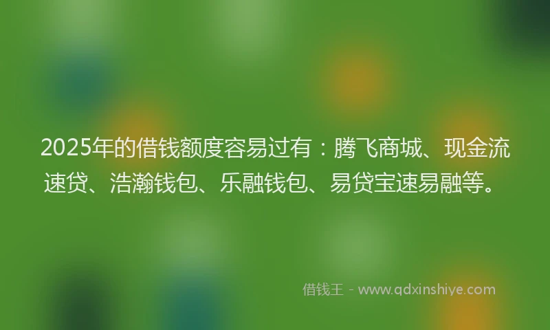 2025年的借钱额度容易过有：腾飞商城、现金流速贷、浩瀚钱包、乐融钱包、易贷宝速易融等。