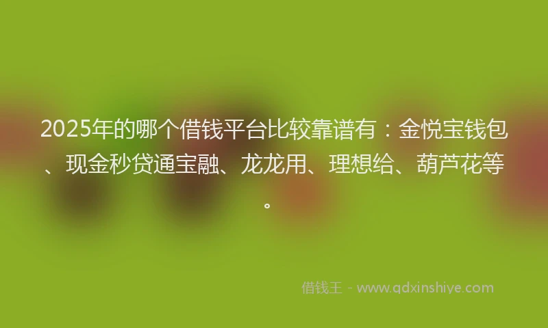2025年的哪个借钱平台比较靠谱有：金悦宝钱包、现金秒贷通宝融、龙龙用、理想给、葫芦花等。