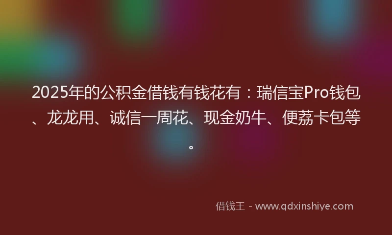 2025年的公积金借钱有钱花有：瑞信宝Pro钱包、龙龙用、诚信一周花、现金奶牛、便荔卡包等。