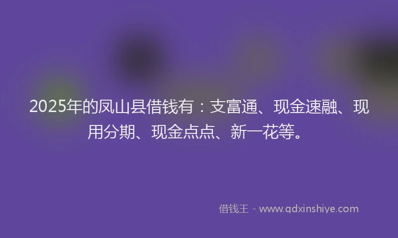 2025年的凤山县借钱有：支富通、现金速融、现用分期、现金点点、新一花等。