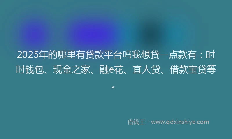 2025年的哪里有贷款平台吗我想贷一点款有：时时钱包、现金之家、融e花、宜人贷、借款宝贷等。