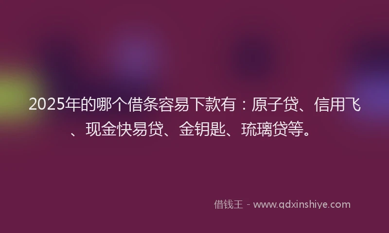 2025年的哪个借条容易下款有：原子贷、信用飞、现金快易贷、金钥匙、琉璃贷等。