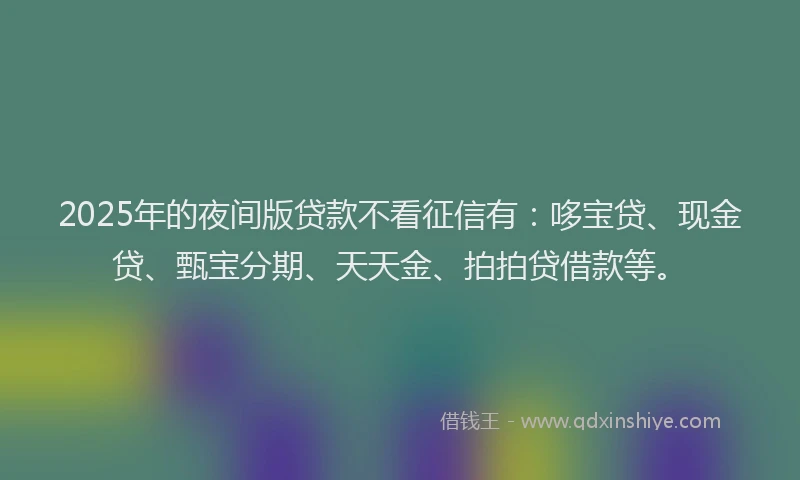 2025年的夜间版贷款不看征信有：哆宝贷、现金贷、甄宝分期、天天金、拍拍贷借款等。
