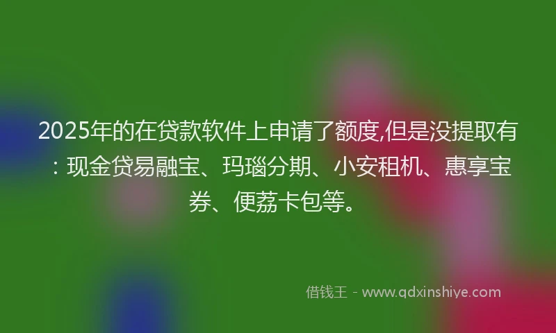 2025年的在贷款软件上申请了额度,但是没提取有：现金贷易融宝、玛瑙分期、小安租机、惠享宝券、便荔卡包等。