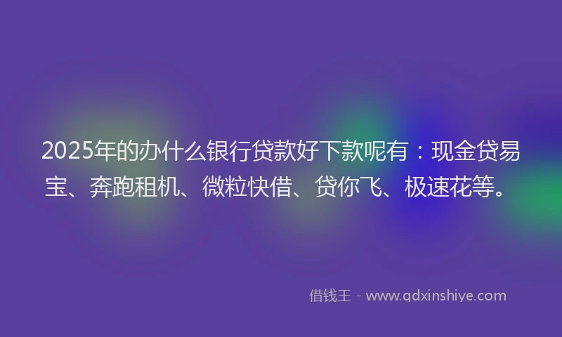 2025年的办什么银行贷款好下款呢有：现金贷易宝、奔跑租机、微粒快借、贷你飞、极速花等。