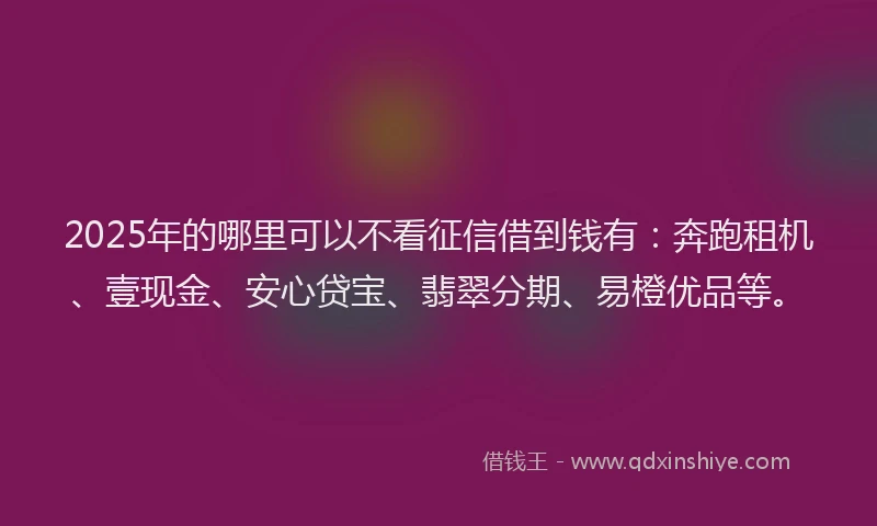2025年的哪里可以不看征信借到钱有：奔跑租机、壹现金、安心贷宝、翡翠分期、易橙优品等。