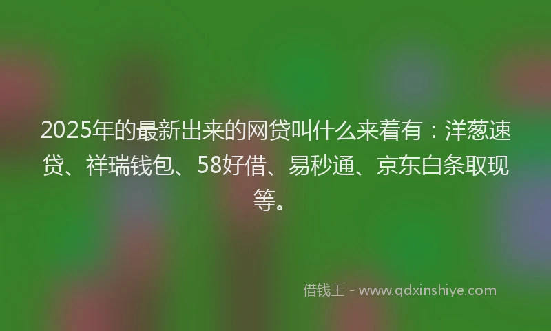 2025年的最新出来的网贷叫什么来着有：洋葱速贷、祥瑞钱包、58好借、易秒通、京东白条取现等。