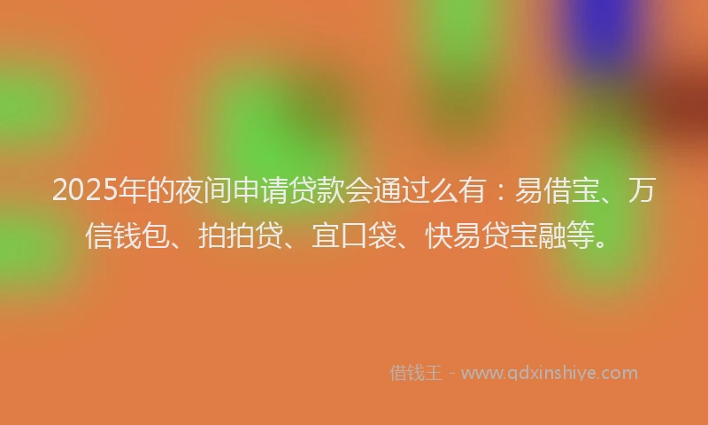 2025年的夜间申请贷款会通过么有：易借宝、万信钱包、拍拍贷、宜口袋、快易贷宝融等。