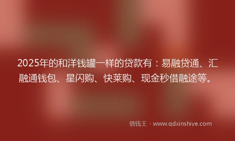 2025年的和洋钱罐一样的贷款有：易融贷通、汇融通钱包、星闪购、快莱购、现金秒借融途等。