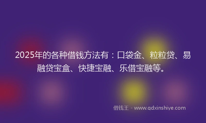 2025年的各种借钱方法有：口袋金、粒粒贷、易融贷宝盒、快捷宝融、乐借宝融等。