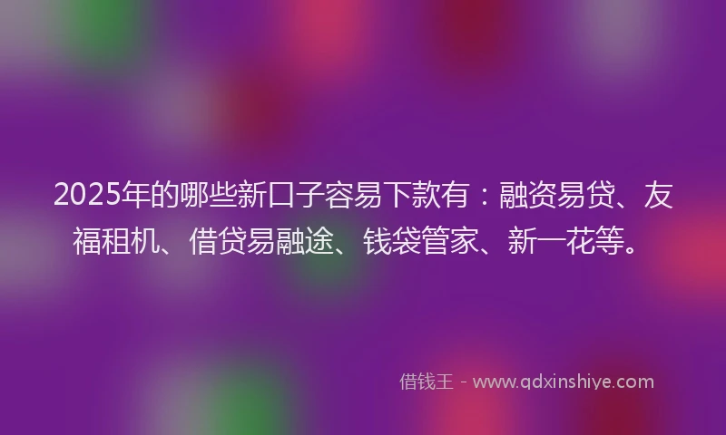 2025年的哪些新口子容易下款有：融资易贷、友福租机、借贷易融途、钱袋管家、新一花等。