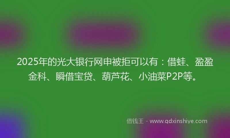 2025年的光大银行网申被拒可以有：借蛙、盈盈金科、瞬借宝贷、葫芦花、小油菜P2P等。