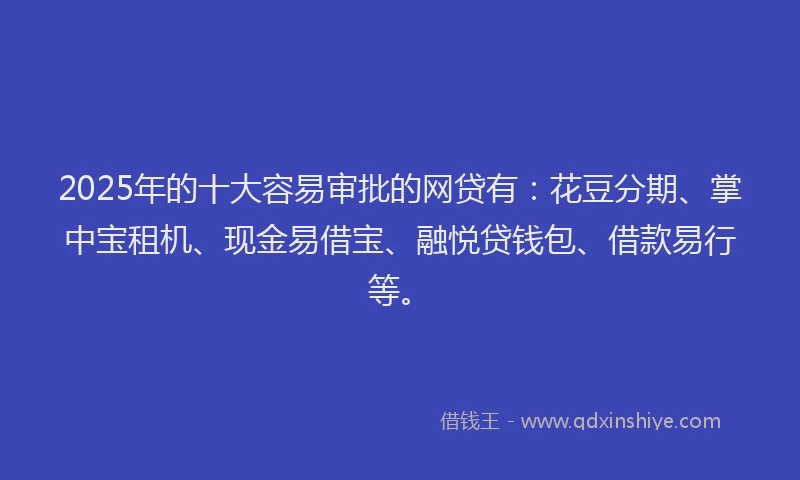 2025年的十大容易审批的网贷有：花豆分期、掌中宝租机、现金易借宝、融悦贷钱包、借款易行等。