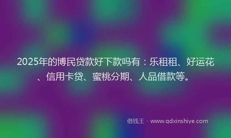 2025年的博民贷款好下款吗有：乐租租、好运花、信用卡贷、蜜桃分期、人品借款等。