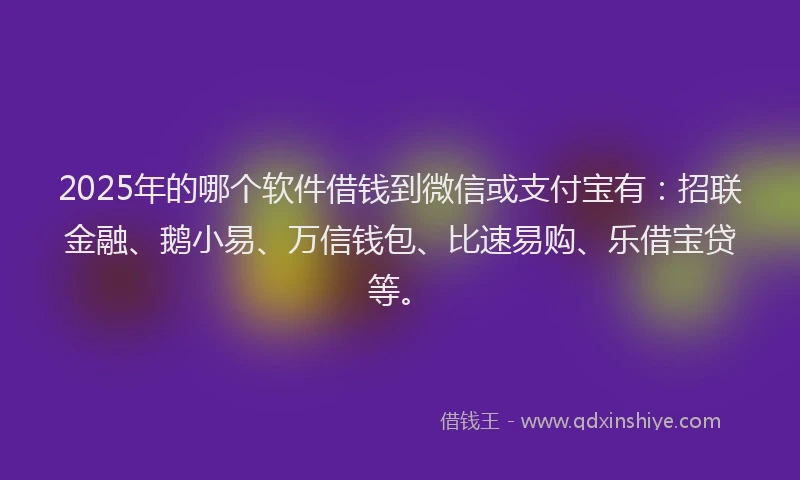 2025年的哪个软件借钱到微信或支付宝有：招联金融、鹅小易、万信钱包、比速易购、乐借宝贷等。
