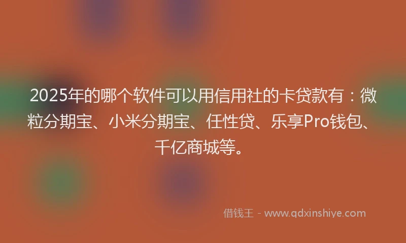 2025年的哪个软件可以用信用社的卡贷款有：微粒分期宝、小米分期宝、任性贷、乐享Pro钱包、千亿商城等。