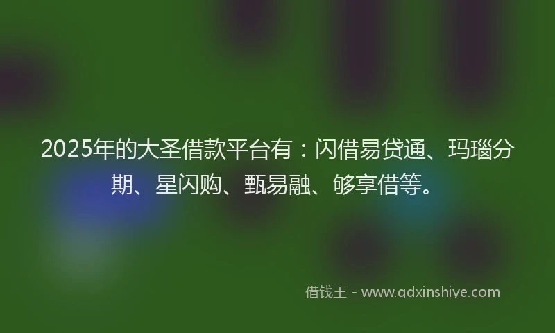 2025年的大圣借款平台有：闪借易贷通、玛瑙分期、星闪购、甄易融、够享借等。