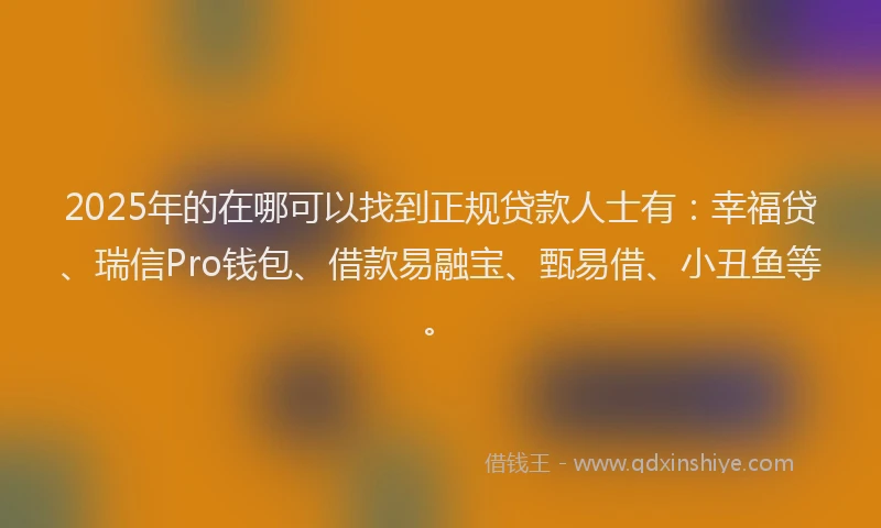 2025年的在哪可以找到正规贷款人士有：幸福贷、瑞信Pro钱包、借款易融宝、甄易借、小丑鱼等。