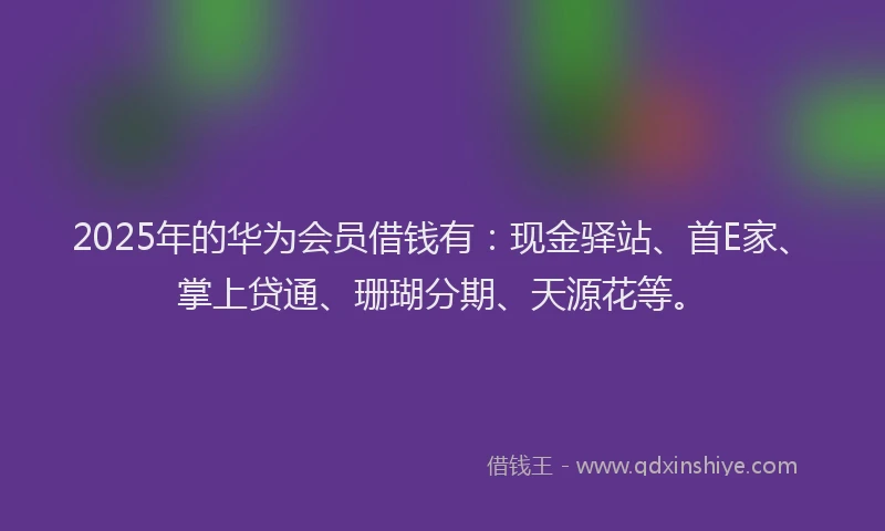 2025年的华为会员借钱有：现金驿站、首E家、掌上贷通、珊瑚分期、天源花等。