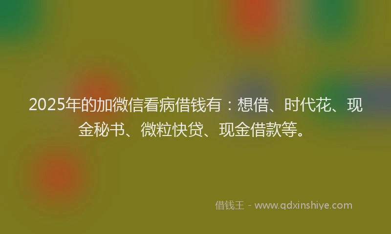 2025年的加微信看病借钱有：想借、时代花、现金秘书、微粒快贷、现金借款等。