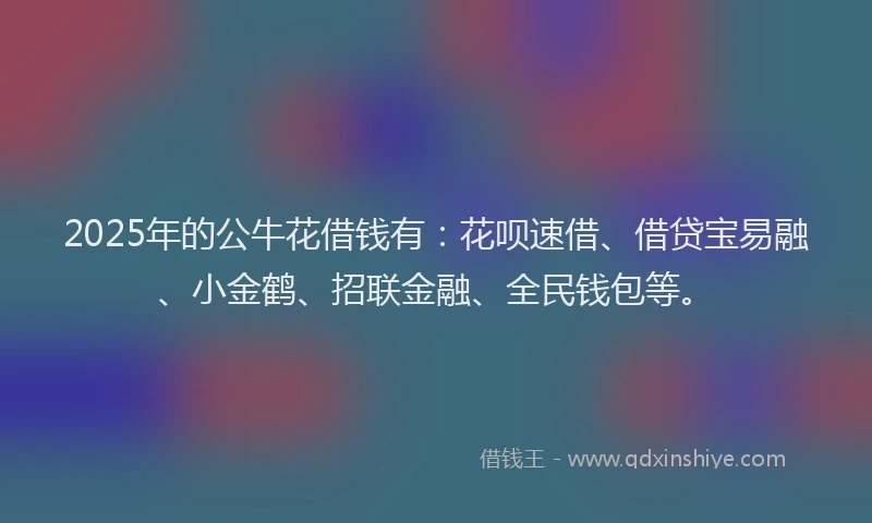 2025年的公牛花借钱有：花呗速借、借贷宝易融、小金鹤、招联金融、全民钱包等。