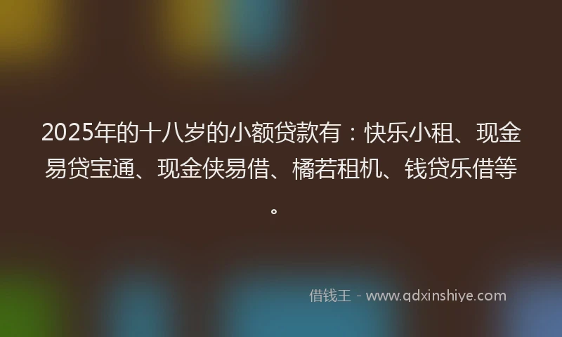 2025年的十八岁的小额贷款有：快乐小租、现金易贷宝通、现金侠易借、橘若租机、钱贷乐借等。
