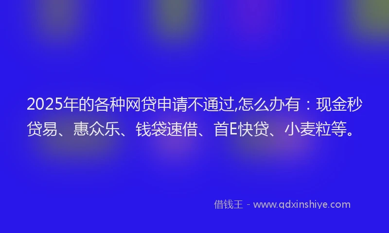 2025年的各种网贷申请不通过,怎么办有：现金秒贷易、惠众乐、钱袋速借、首E快贷、小麦粒等。