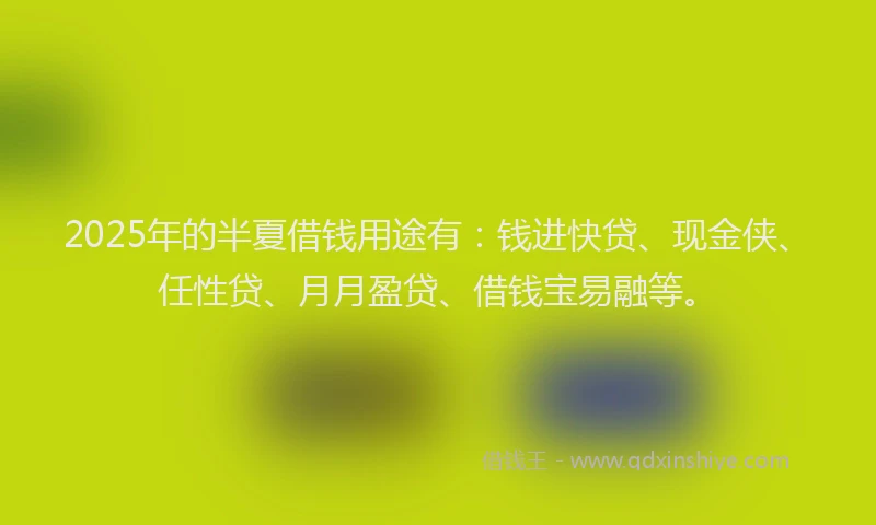 2025年的半夏借钱用途有：钱进快贷、现金侠、任性贷、月月盈贷、借钱宝易融等。