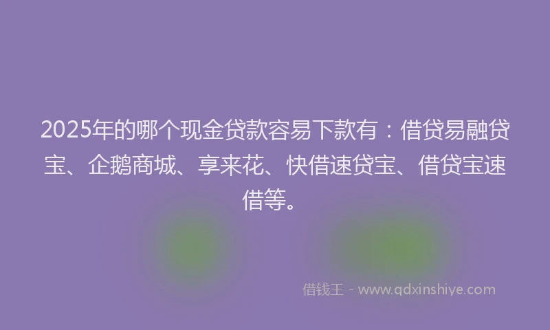 2025年的哪个现金贷款容易下款有：借贷易融贷宝、企鹅商城、享来花、快借速贷宝、借贷宝速借等。