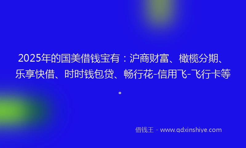 2025年的国美借钱宝有：沪商财富、橄榄分期、乐享快借、时时钱包贷、畅行花-信用飞-飞行卡等。