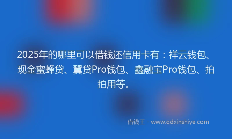 2025年的哪里可以借钱还信用卡有：祥云钱包、现金蜜蜂贷、翼贷Pro钱包、鑫融宝Pro钱包、拍拍用等。