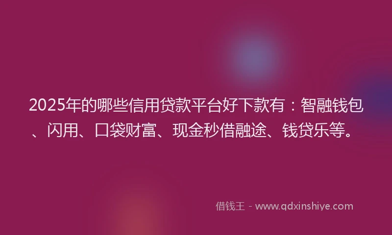 2025年的哪些信用贷款平台好下款有：智融钱包、闪用、口袋财富、现金秒借融途、钱贷乐等。