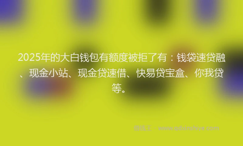 2025年的大白钱包有额度被拒了有：钱袋速贷融、现金小站、现金贷速借、快易贷宝盒、你我贷等。
