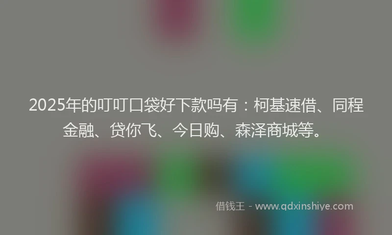 2025年的叮叮口袋好下款吗有：柯基速借、同程金融、贷你飞、今日购、森泽商城等。
